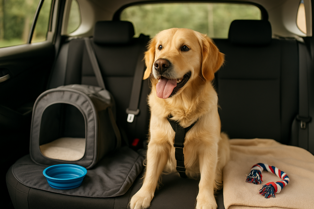 Chien en voiture avec accessoires de voyage Pet Nomade